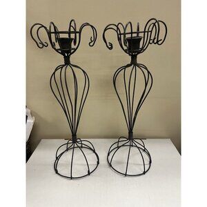 2 BLACK METAL UNIQUE CANDLE HOLDERS FOR TAPERED CANDLES